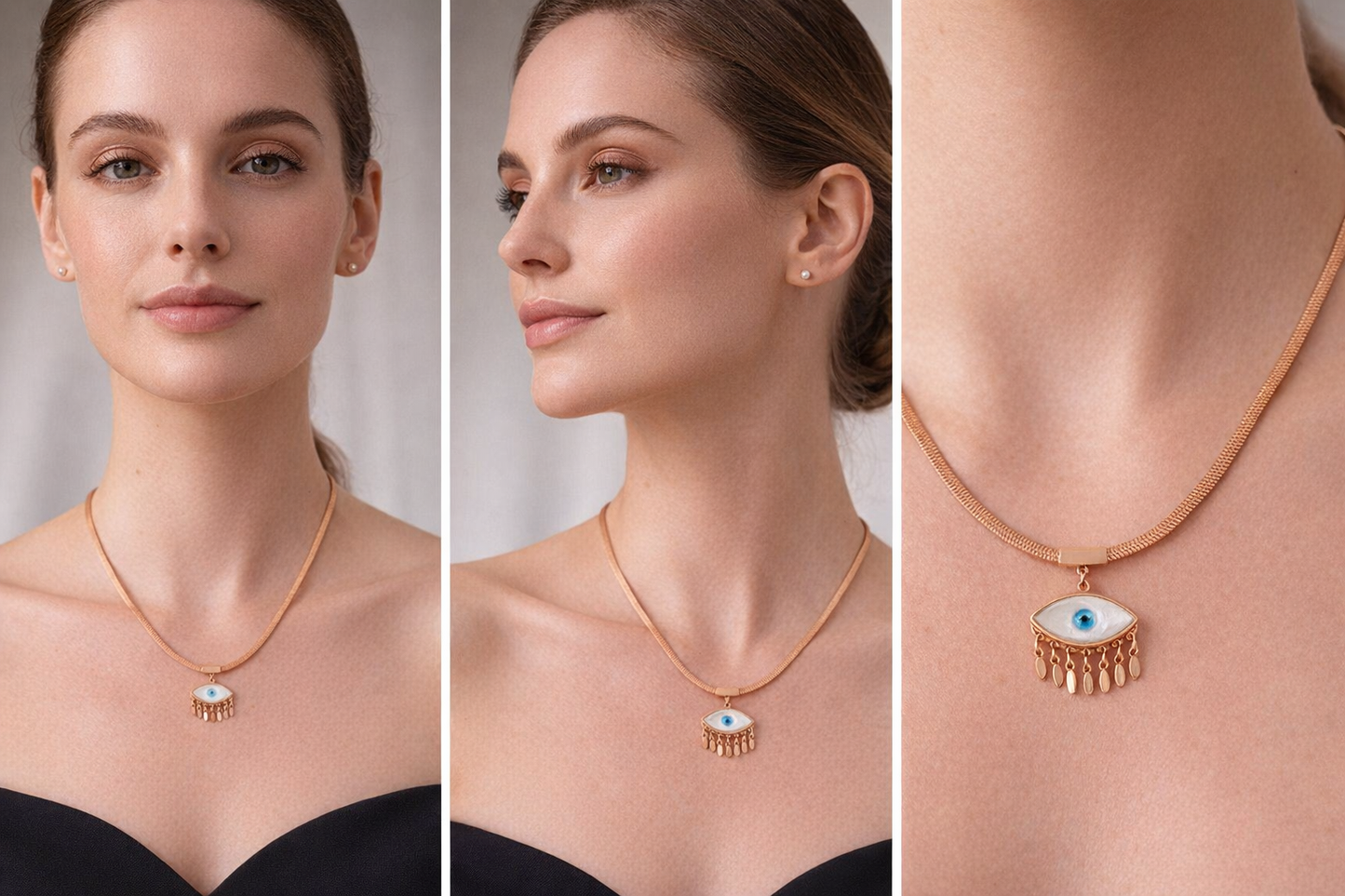 Beautiful Evil Eye Pendant Snake Rose Gold Necklace For Women
