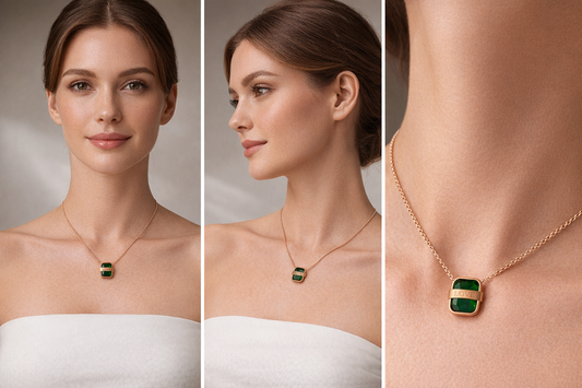 Love Green Emerald Pendant Rose Gold Necklace For Girls