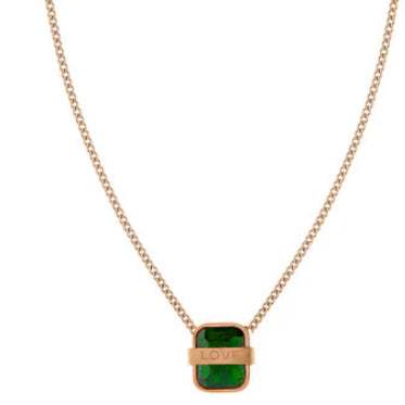 Love Green Emerald Pendant Rose Gold Necklace For Girls