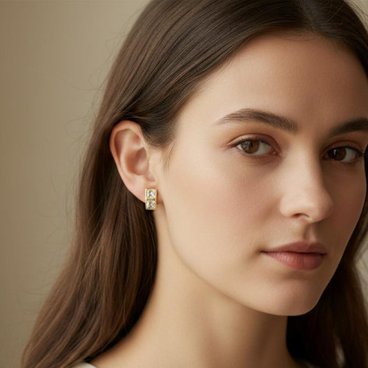 Dual-Stone Geometric Square Stud Earrings