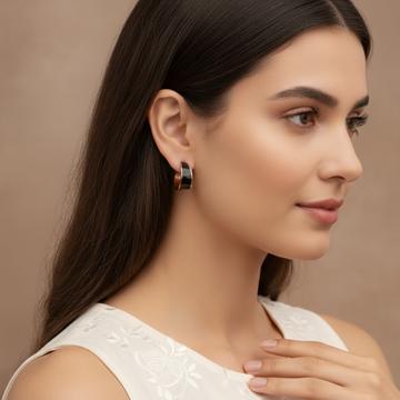 Chic Black Enamel & Gold Hoop Earrings